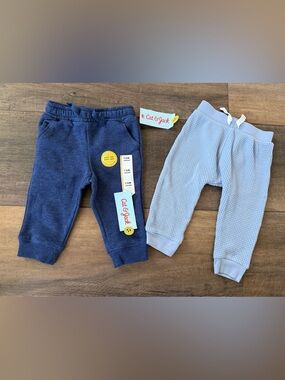 Cat & Jack Navy jogger solid nwt & Light Blue Jogger waffle Pants carters 12 mo